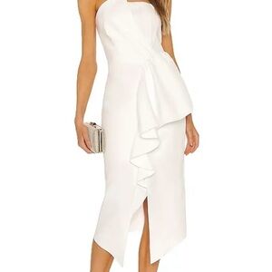 Elliatt Strapless White Ruffle Sheath Dress